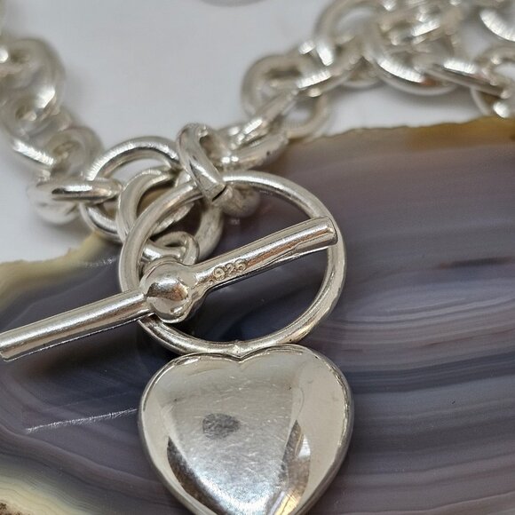 STERLING SILVER 925 HEART TOGGLE NECKLACE 20" - Picture 5 of 12